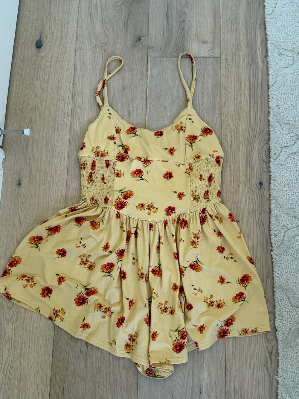 Yellow Floral Smocked Romper for Women